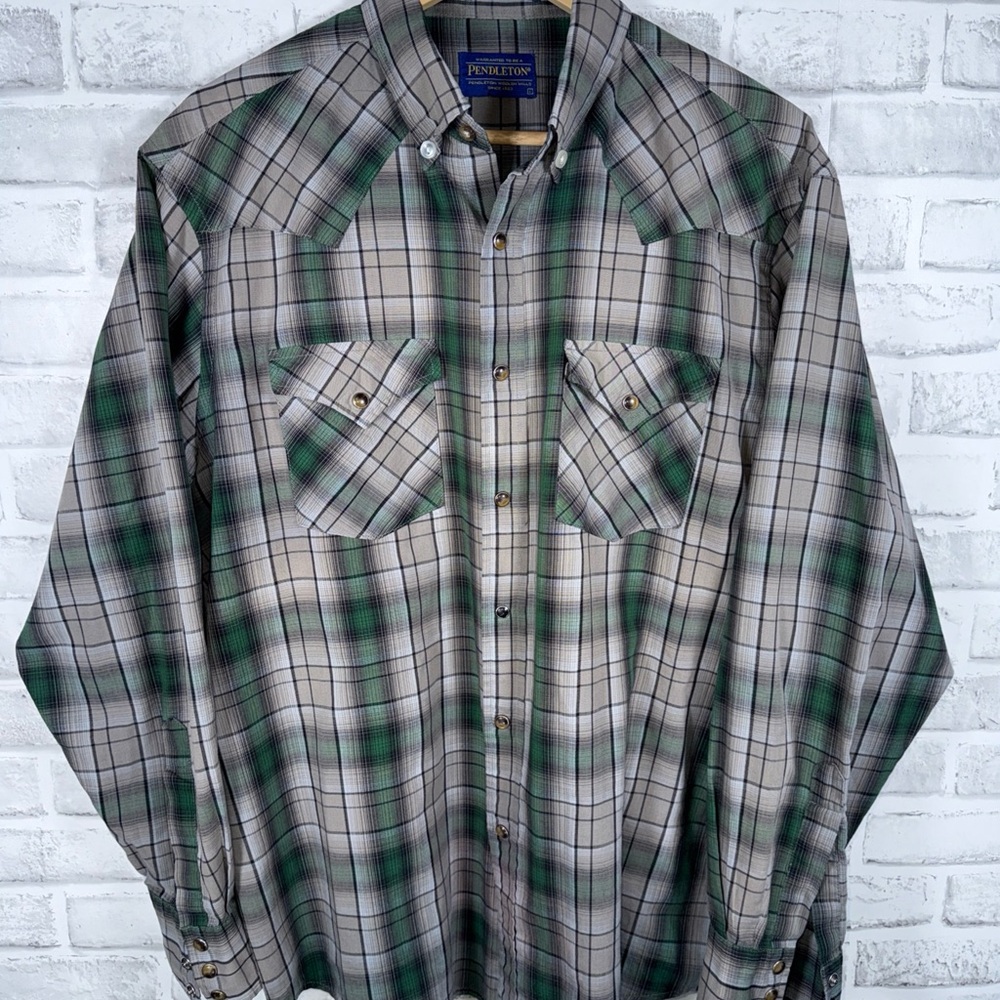 Pendleton Frontier Snap Button Plaid Shirt Cotton… - image 1